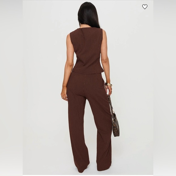 Princess Polly Chocolate Brown Pinstripe Wide Leg Pant Size 6 - Picture 3 of 8